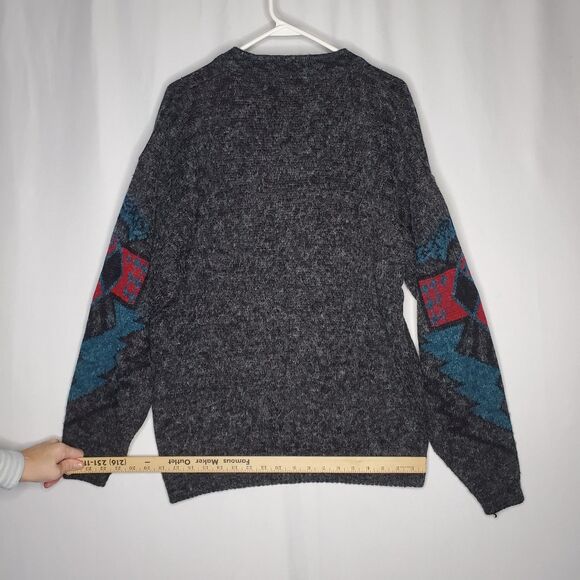 Jed 80s Vtg Cardigan Men Medium Gray Aztec South Western Grandpa Grunge Button - Picture 8 of 9